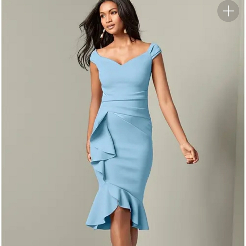 Light Blue Ruffle Detail dress by Venus
